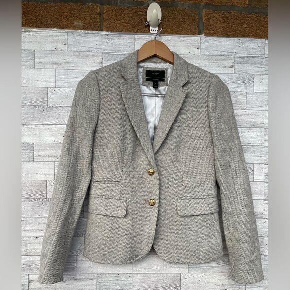 J. Crew School Boy Womens Notch Lapel Wool Herringbone Gray Blazer size 0 - Picture 1 of 16